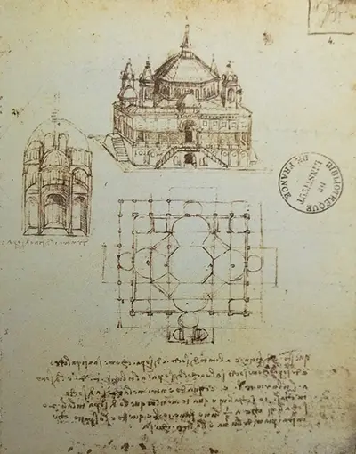 Études pour un bâtiment sur un plan centralisé II de Léonard de Vinci